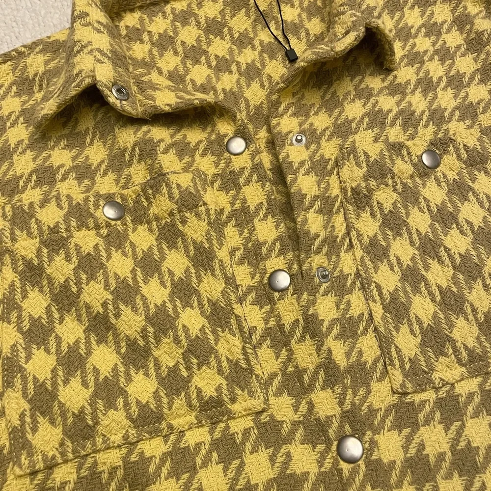 Zara Girls Houndstooth Shacket Yellow Oversized Jacket Size 13-14